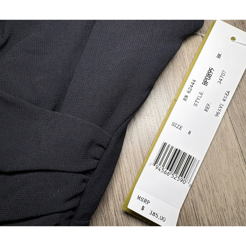 Nicole Miller NWT $385 Rouched Black Crepe Stretch Dress Midi Cocktail Size 8 - Picture 6 of 9